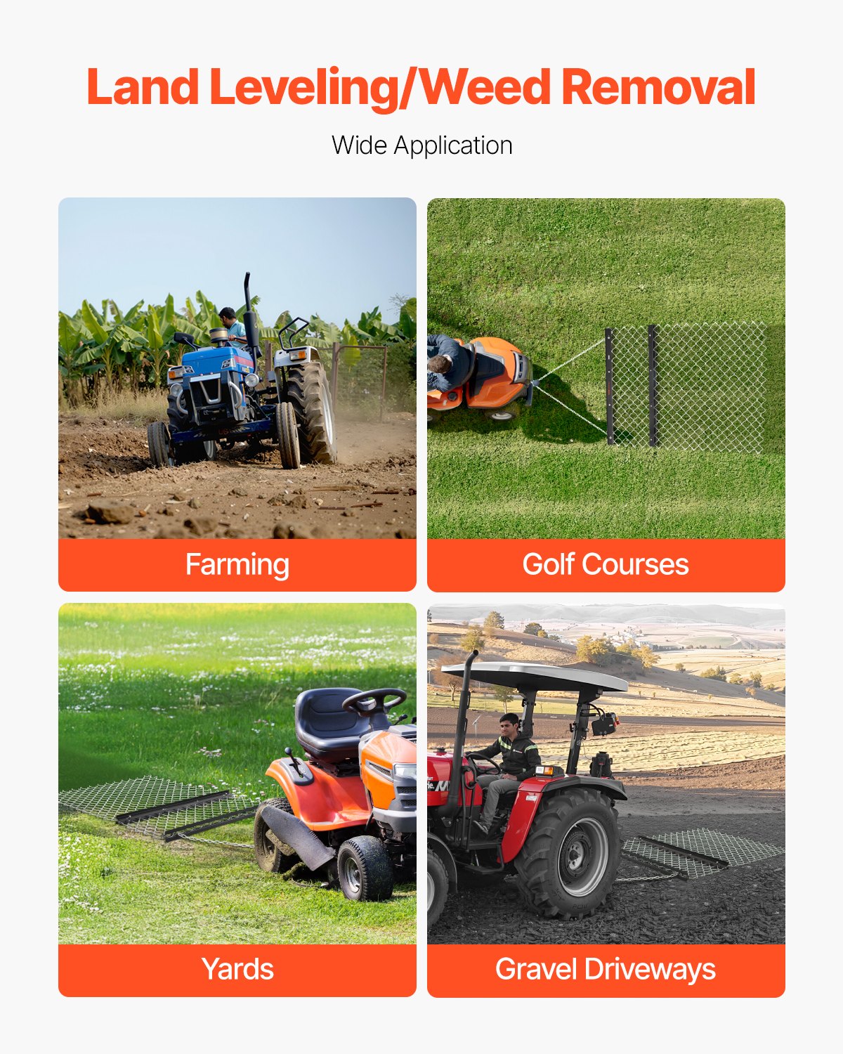 Dragharv, 4 x 5 fot kedjeharv - Tillverkad av Q235-stål, UTV-traktortillbehör för landskapsutjämning eller torvberedning, hållbar harvkratta för grusuppfart, gård, fält, trädgård, svart