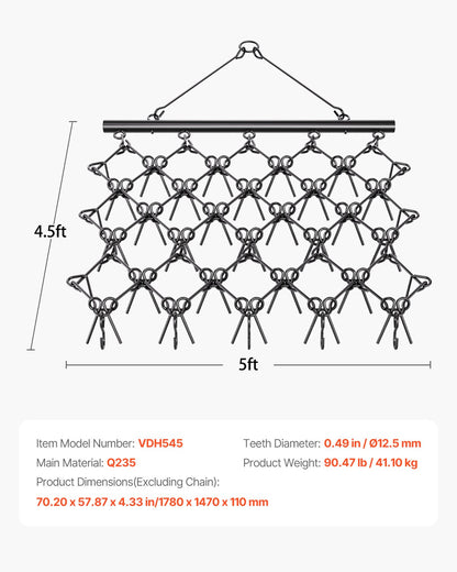 Drag Harrow, 5 x 4.5 ft Durable Chain Harrow with 60 Sharp Teeth, Suitable for ATV UTV Tractor, Ideal for Soil Preparation, Seeding, Smoothing Landscapes, and Yard Gravel Driveway Maintenance