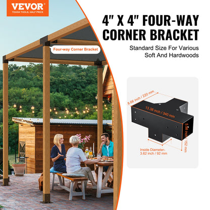 Pergola Bracket Kit 10.2 cm x 10.2 cm, Inner Size 9.1 cm x 9.1 cm 2pcs 4-Way Heavy Duty Corner Bracket Woodworks DIY Post Base Kit, Easy Installation Wooden Beams for Gazebos, Patio Pergolas, Log Cabin Outdoor Pergola Hardware