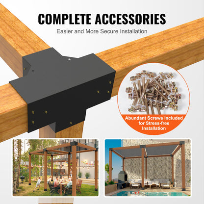 Pergola Bracket Kit 6''x6''(Inner Size 5.6x5.6), 2pcs 4-Way Heavy Duty Corner Bracket Woodworks DIY Post Base Kit, Easy Installation Wooden Beams for Gazebos, Patio Pergolas, Log Cabin Outdoor