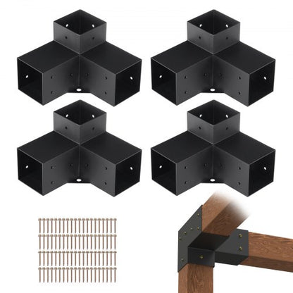 Pergola Bracket Kit 10.2 cm x 10.2 cm, Inner Size 9.1 cm x 9.1 cm 4pcs 3-Way Heavy Duty Corner Bracket Woodworks DIY Post Base Kit, Easy Installation Wooden Beams for Gazebos, Patio Pergolas, Log Cabin Outdoor Pergola Hardware