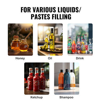 Manual Paste Liquid Filling Machine, 5-50ml Bottle Filler, Adjustable Bottle Filling Machine, Stainless Steel Liquid Filler with Hopper for Milk Water Juice Essential Oil Shampoo Cosmetic Honey