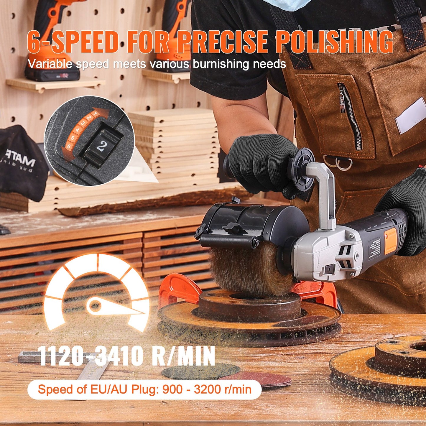 Burnishing Polishing Machine, 1300W 6 Variable Speed Surface Conditioning Tool, Handheld Electric Metal Burnishing Machine with Steel Wire Burnishing Wheel for Stainless Steel, Metal