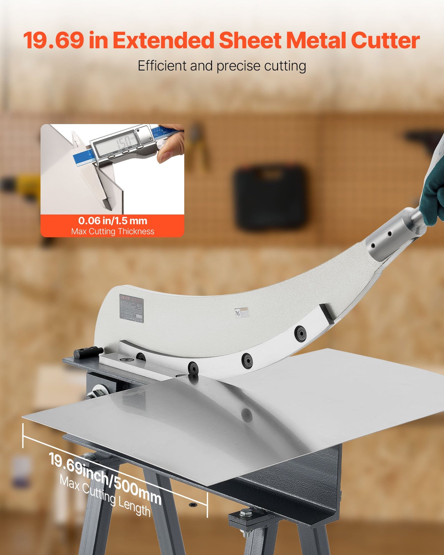 Guillotine Shear, 500 mm Bed Width Benchtop Cutter, Manual Hand Plate Shear for Metal Sheet Processing, with Q235 Material, High Precision, Stand, for PCB, Aluminum, Steel, Copper, Plastic