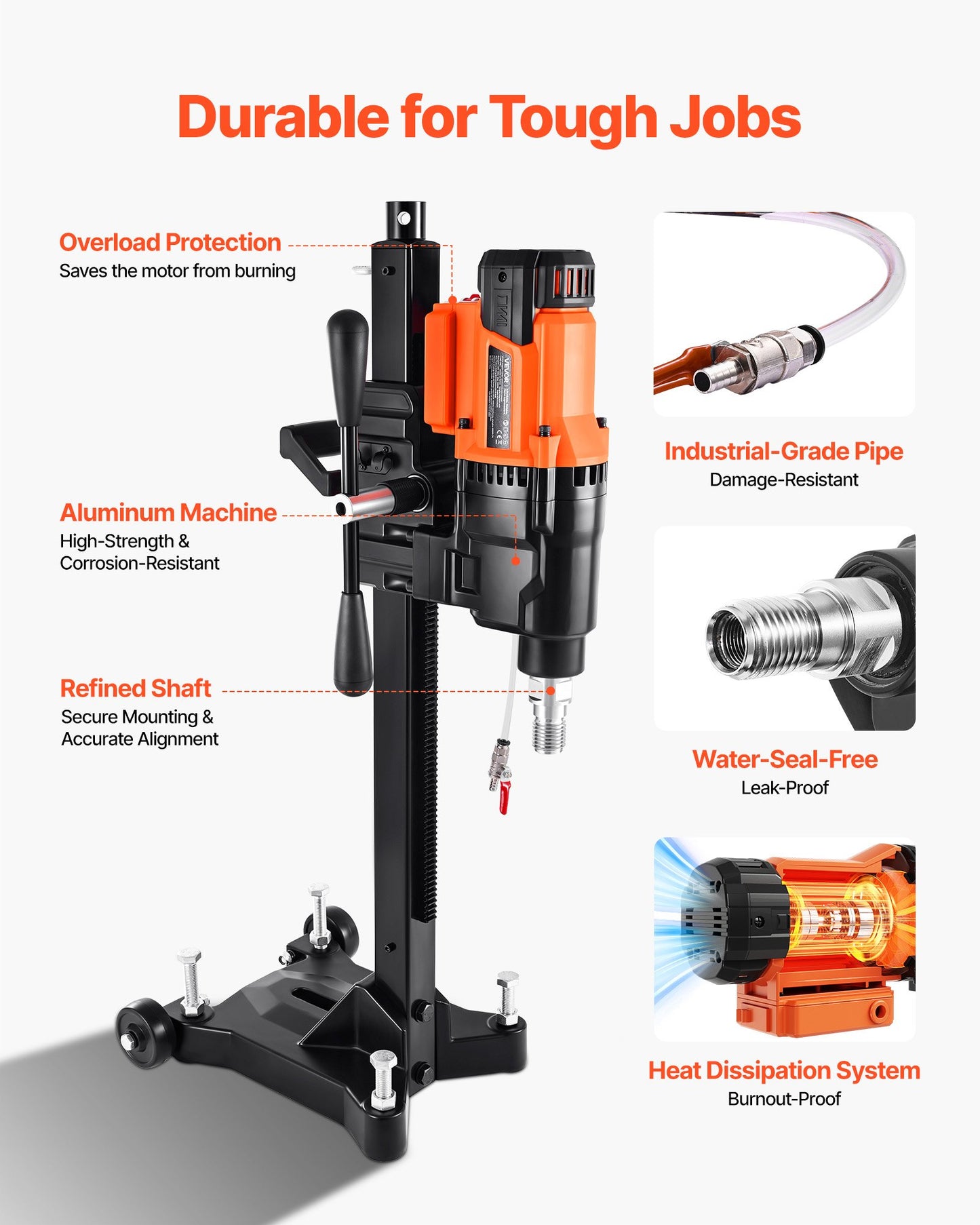 Diamond Core Drilling Machine, 20-254 mm Drilling Diameter, Stand-Mount Dry and Wet Concrete Core Drill Rig with 10 Bits, 535/920 RPM 2-Speed, UNC1 1/4-7 Thread, for Concrete Brick Stone, 2500W