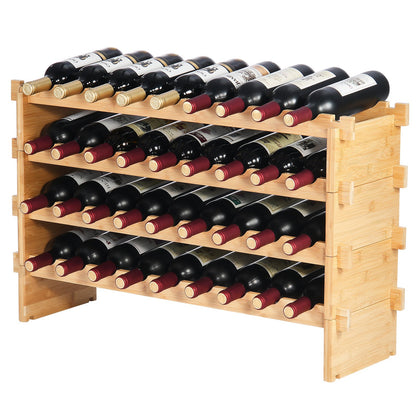 36 Bottle Stackable Modular Wine Rack, 4-Tier Solid Bamboo Wood Storage Racks, Floor Freestanding Wines Holder Display Shelf, Wobble-Free Shelves for Kitchen, Bar, and Cellar (Natural Color)