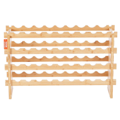 36 Bottle Stackable Modular Wine Rack, 4-Tier Solid Bamboo Wood Storage Racks, Floor Freestanding Wines Holder Display Shelf, Wobble-Free Shelves for Kitchen, Bar, and Cellar (Natural Color)
