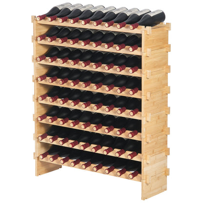 72 Bottle Upgrade Modular Wine Rack, Continuously Store Pinot Bottles, 8-Tier Bamboo Wood Storage Rack, Floor Freestanding Wines Holder Display Shelf, Wobble-Free Shelves for Kitchen Bar Cellar