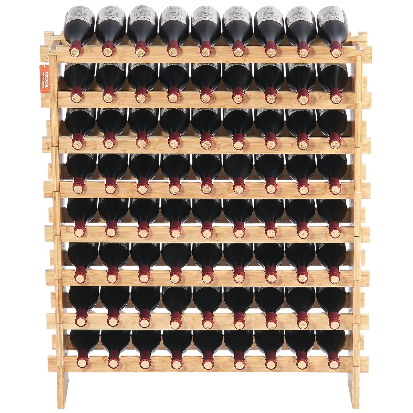 72 Bottle Upgrade Modular Wine Rack, Continuously Store Pinot Bottles, 8-Tier Bamboo Wood Storage Rack, Floor Freestanding Wines Holder Display Shelf, Wobble-Free Shelves for Kitchen Bar Cellar
