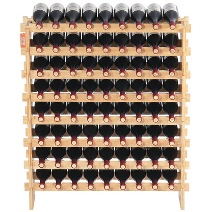 72 Bottle Upgrade Modular Wine Rack, Continuously Store Pinot Bottles, 8-Tier Bamboo Wood Storage Rack, Floor Freestanding Wines Holder Display Shelf, Wobble-Free Shelves for Kitchen Bar Cellar