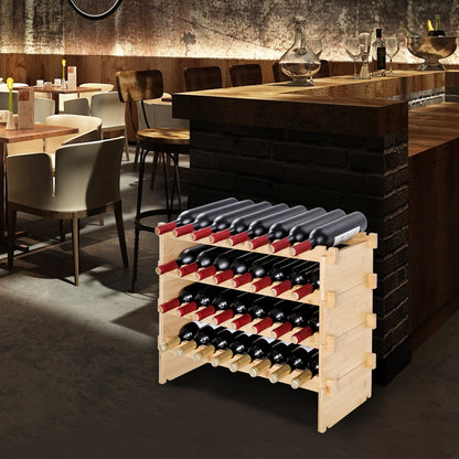 48 Bottle Stackable Modular Wine Rack Bamboo Wood Display Shelf 6-Tier