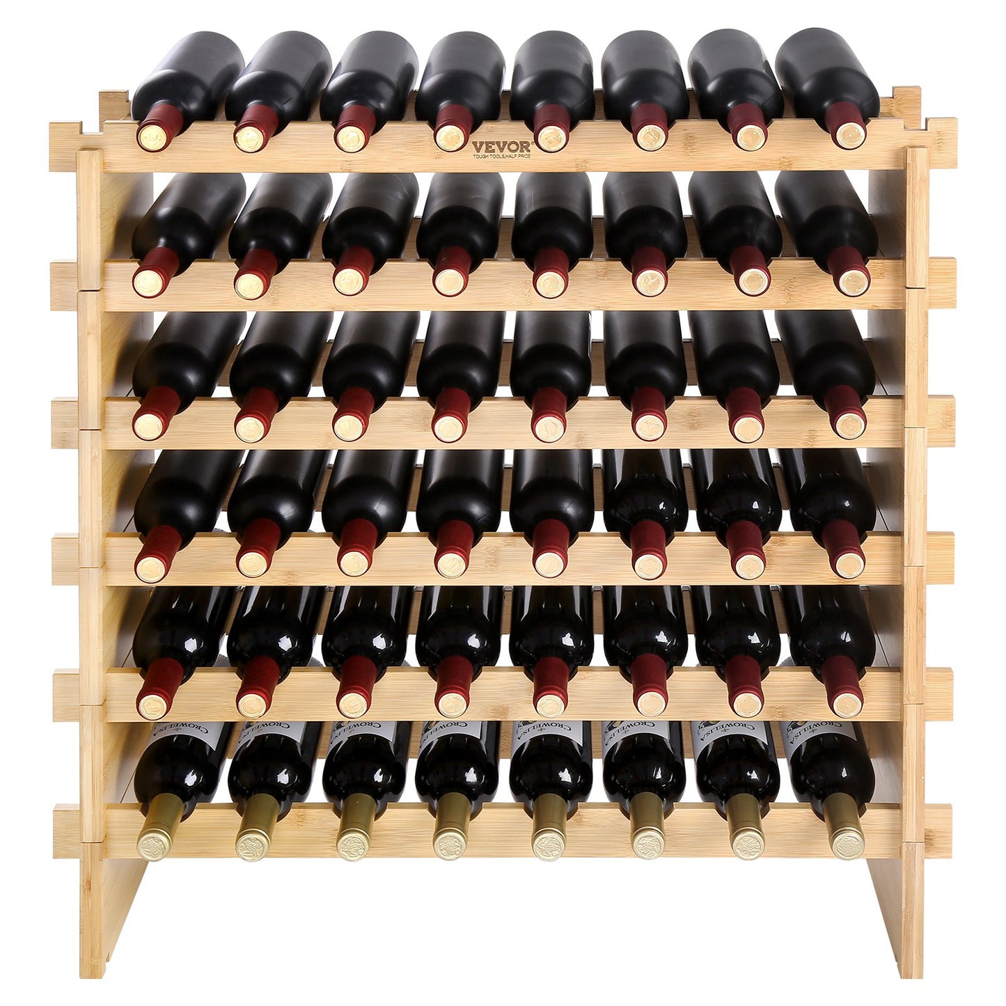 48 Bottle Stackable Modular Wine Rack Bamboo Wood Display Shelf 6-Tier