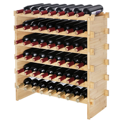 48 Bottle Stackable Modular Wine Rack Bamboo Wood Display Shelf 6-Tier