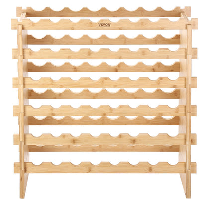 48 Bottle Stackable Modular Wine Rack Bamboo Wood Display Shelf 6-Tier