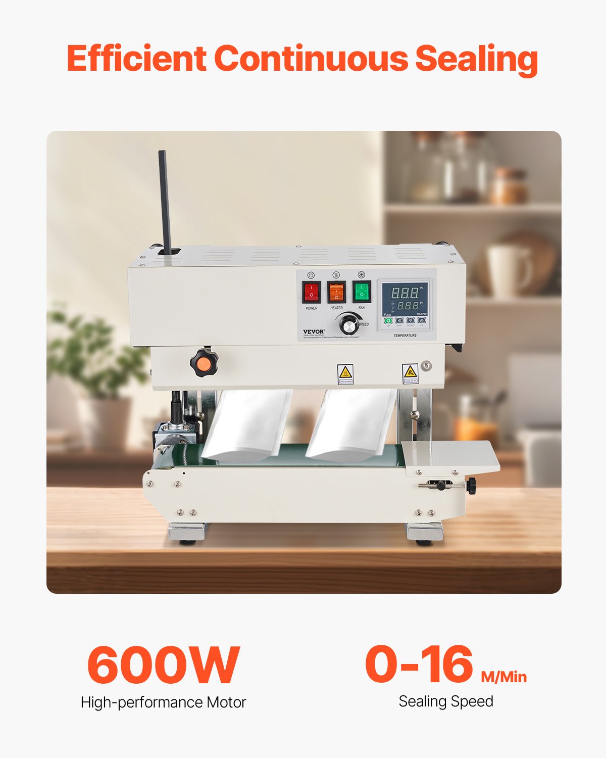 Continuous Bag Band Sealing Machine, 0.24-0.47 in/6-12 mm Seal Width, Vertical Band Sealer Machine with Digital Temperature Control, Carbon Steel Bag Sealer for 0.02-0.8 mm Plastic Bags Films