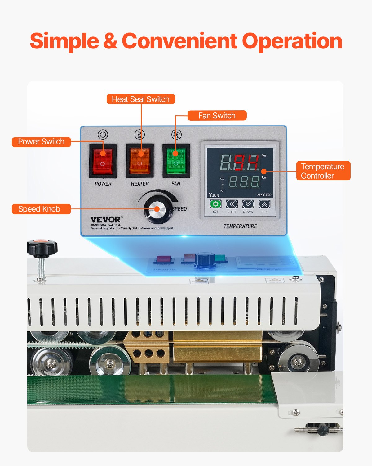 Continuous Bag Band Sealing Machine, 0.24-0.47 in/6-12 mm Seal Width, Vertical Band Sealer Machine with Digital Temperature Control, Carbon Steel Bag Sealer for 0.02-0.8 mm Plastic Bags Films