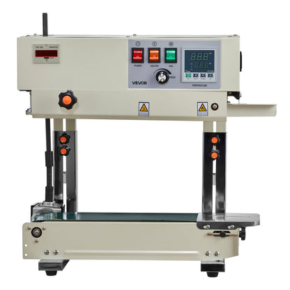 Continuous Bag Band Sealing Machine, 6-12 mm Seal Width, Vertical Band Sealer Machine with Roller Printing , Temp & Speed Adjustable, Heat Sealing Machine for 0.03-0.8 mm Plastic Bags