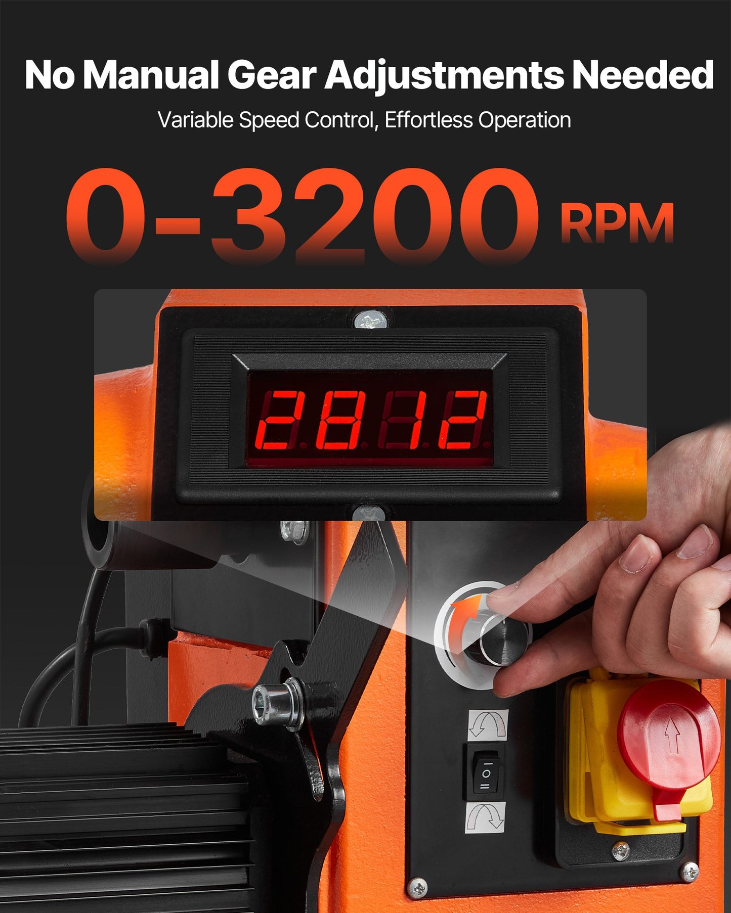 Woodworking Lathe, 1500W / 2 HP, Wood Lathe Machine with 0 to 3200 RPM Variable Speed, 457 x 1020 mm Workbench, Brushless DC Motor, Cast Iron Body, Tool Rest, for Medium to Large Projects Woodworking