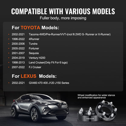 Hjulspacers, 1,5" 6"x5,5" hjuladaptrar, 6-gaffels smidda distanser, 106,1 mm borrning navcentrisk M12 x1,5 pinnbultar distanser, passar för 1996-2022 Toyota och Lexus, 4 st svarta