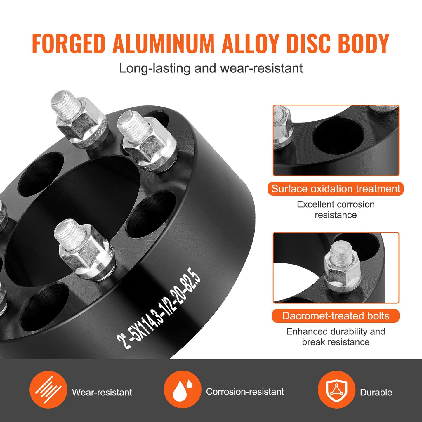 Hjulspacers, 2" 5"x4.5" hjuladaptrar, 5-gaffels smidda distanser, 82.5 mm borrning navcentrisk 1/2"-20 pinnbultar distanser, passar för 1984-2018 Jeep och Ford, 4 st svarta