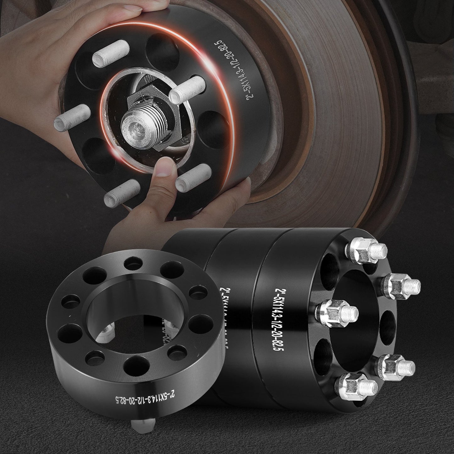 Hjulspacers, 2" 5"x4.5" hjuladaptrar, 5-gaffels smidda distanser, 82.5 mm borrning navcentrisk 1/2"-20 pinnbultar distanser, passar för 1984-2018 Jeep och Ford, 4 st svarta