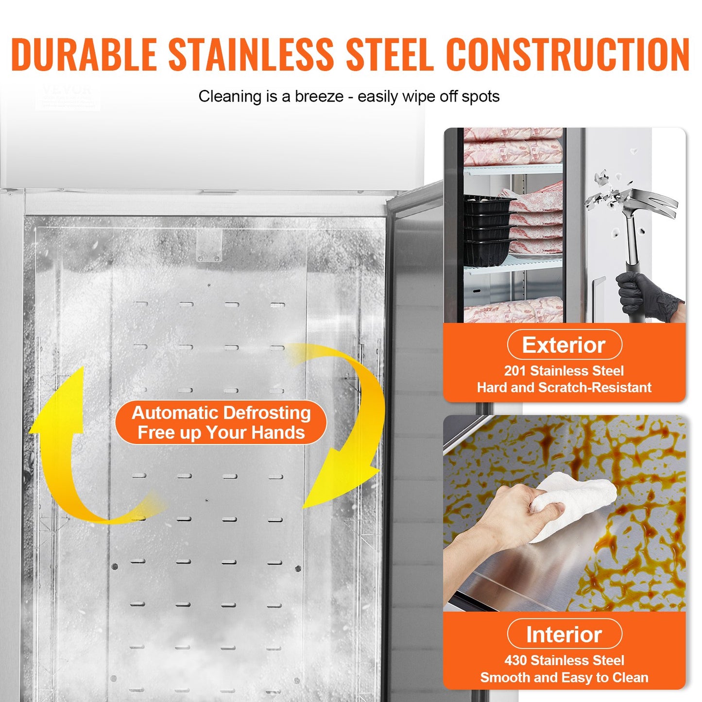 Kommersiell frys 20,12 kubikfot, infällbar frys med enkel dörr, automatisk avfrostning, infällbar frys i rostfritt stål med 3 justerbara hyllor, temperaturkontroll från -13 till 5℉ och 4 hjul