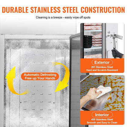 Kommersiell frys 20,12 kubikfot, infällbar frys med enkel dörr, automatisk avfrostning, infällbar frys i rostfritt stål med 3 justerbara hyllor, temperaturkontroll från -13 till 5℉ och 4 hjul