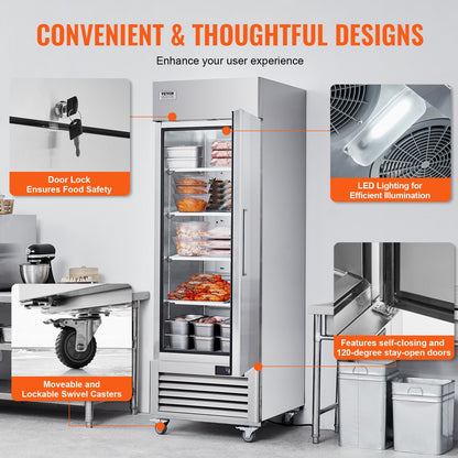 Kommersiell frys 20,12 kubikfot, infällbar frys med enkel dörr, automatisk avfrostning, infällbar frys i rostfritt stål med 3 justerbara hyllor, temperaturkontroll från -13 till 5℉ och 4 hjul