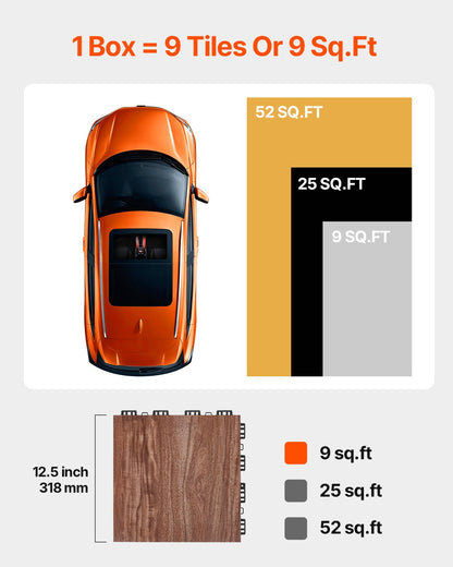 Dance Floor Tiles, 12.4 x 12.4 in 9 Piece Interlocking Dance Flooring, Portable Dance Practice Floor with Cushioned Base (Oak Wood Grain, 9 sq. ft/Box )