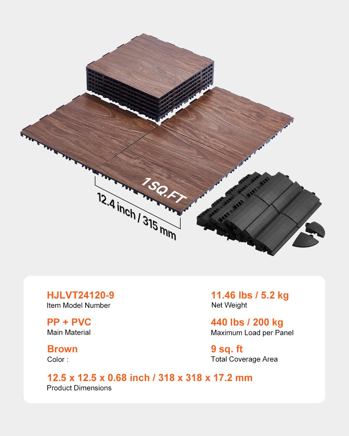 Dance Floor Tiles, 12.4 x 12.4 in 9 Piece Interlocking Dance Flooring, Portable Dance Practice Floor with Cushioned Base (Oak Wood Grain, 9 sq. ft/Box )