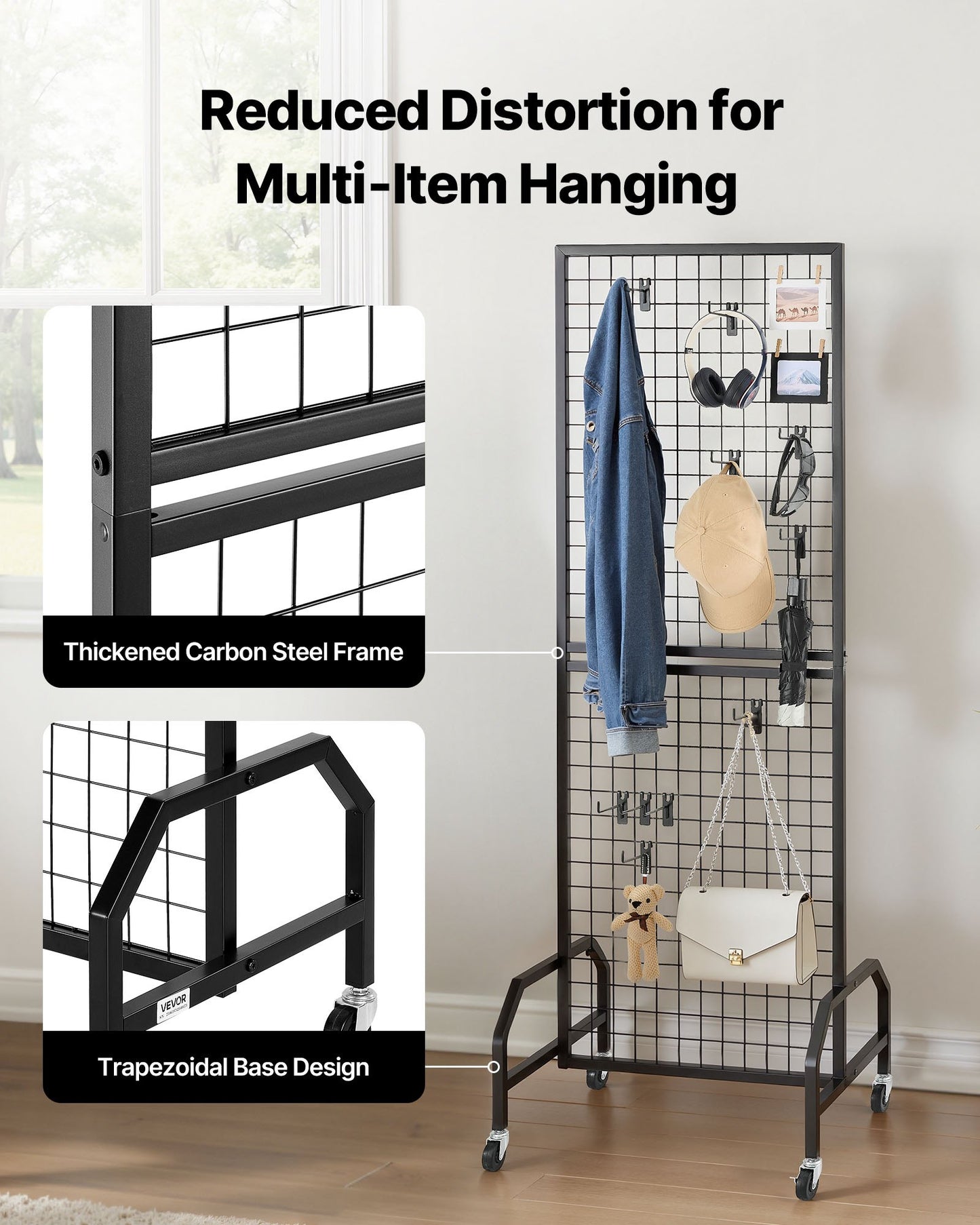 3 Packs Grid Wall Panels, 600 x 1640mm Wire Grid Panels Display Rack, Movable Art Display Shelf with Wheels and 30 Hooks, Black Carbon Steel Gridwall for Craft Show, Decor, Storage, Notice Board