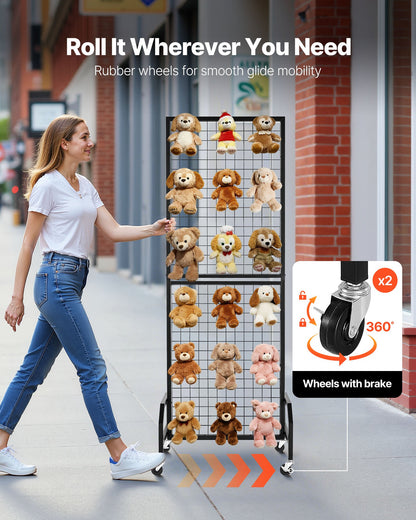 3 Packs Grid Wall Panels, 600 x 1640mm Wire Grid Panels Display Rack, Movable Art Display Shelf with Wheels and 30 Hooks, Black Carbon Steel Gridwall for Craft Show, Decor, Storage, Notice Board