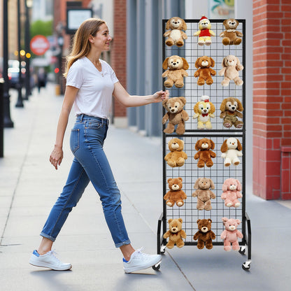 3 Packs Grid Wall Panels, 600 x 1640mm Wire Grid Panels Display Rack, Movable Art Display Shelf with Wheels and 30 Hooks, Black Carbon Steel Gridwall for Craft Show, Decor, Storage, Notice Board