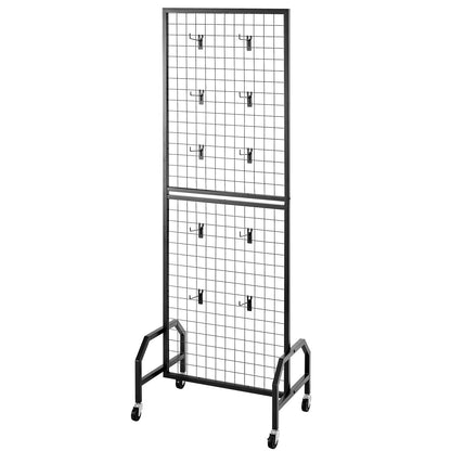 3 Packs Grid Wall Panels, 600 x 1640mm Wire Grid Panels Display Rack, Movable Art Display Shelf with Wheels and 30 Hooks, Black Carbon Steel Gridwall for Craft Show, Decor, Storage, Notice Board