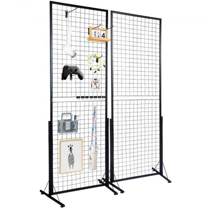 61 x170.7 cm Grid Wall Panels Tower, 2 Packs Wire Gridwall Display Racks with T-Base Floorstanding, Double Side Gridwall Panels for Art Craft Shows, Retail Display with Extra Clips and Hooks