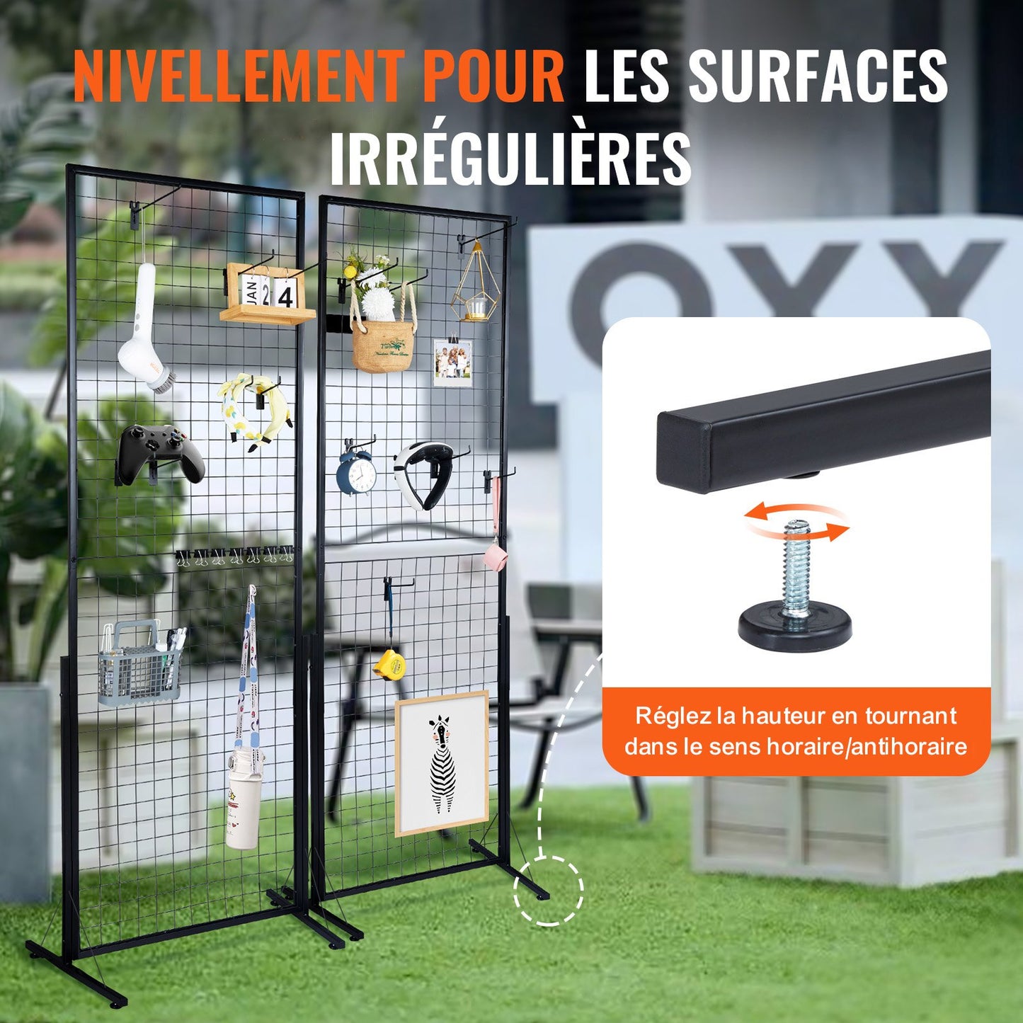 61 x170.7 cm Grid Wall Panels Tower, 2 Packs Wire Gridwall Display Racks with T-Base Floorstanding, Double Side Gridwall Panels for Art Craft Shows, Retail Display with Extra Clips and Hooks