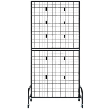 2 Packs Grid Wall Panels, 898 x 1798 mm Wire Grid Panels Display Rack, Movable Art Display Shelf with Wheels & 10 Hooks, Black Carbon Steel Gridwall for Craft Show, Decor, Storage, Notice Board