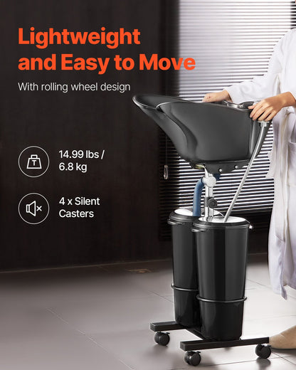 Portable Shampoo Bowl, Shampoo Sink for Washing Hair with Electric Pump, Includes 2 Buckets 2 Showerheads, Drain Hose, Height and Angle Adjustable Portable Wash Bowl for Home Salon Use, Black