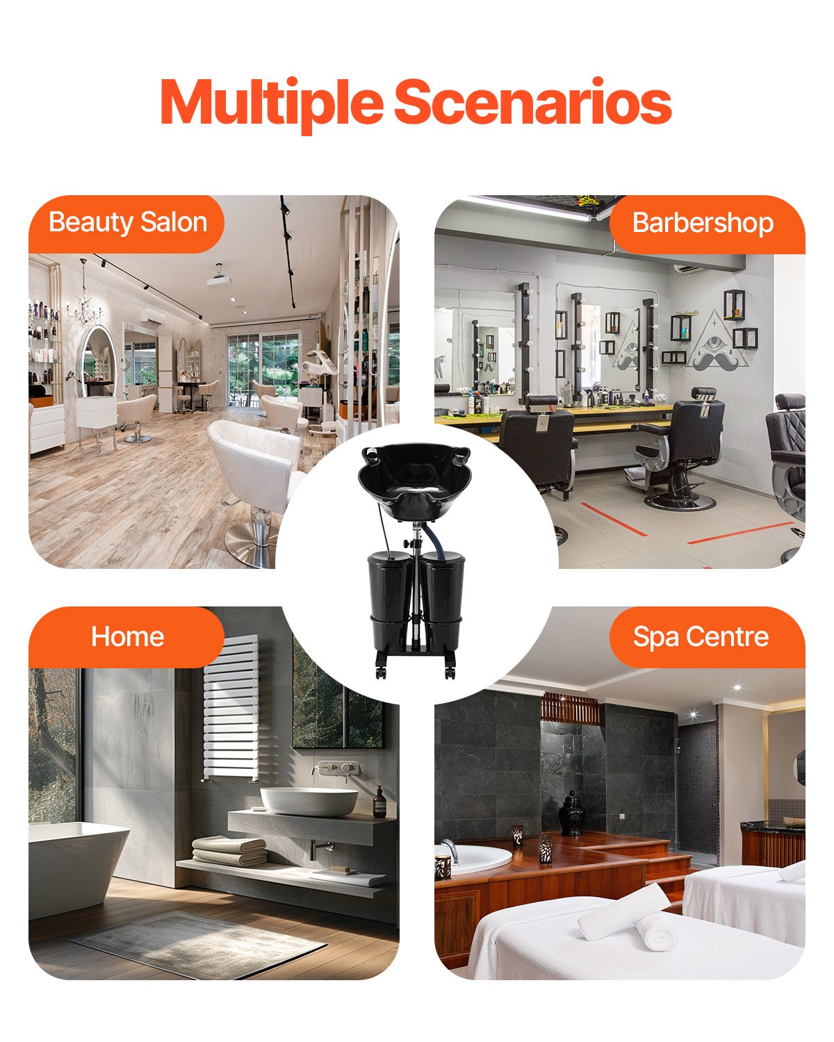 Portable Shampoo Bowl, Shampoo Sink for Washing Hair with Electric Pump, Includes 2 Buckets 2 Showerheads, Drain Hose, Height and Angle Adjustable Portable Wash Bowl for Home Salon Use, Black