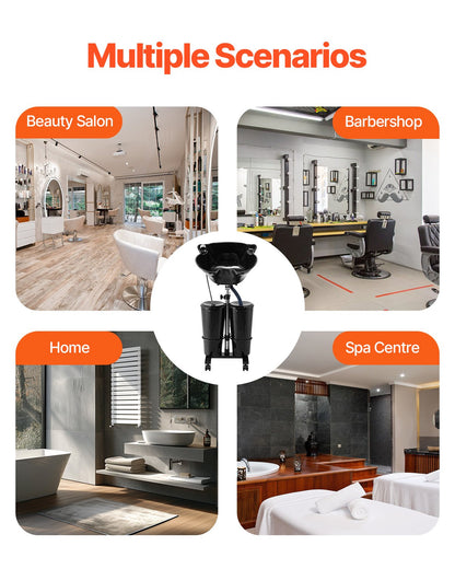 Portable Shampoo Bowl, Shampoo Sink for Washing Hair with Electric Pump, Includes 2 Buckets 2 Showerheads, Drain Hose, Height and Angle Adjustable Portable Wash Bowl for Home Salon Use, Black