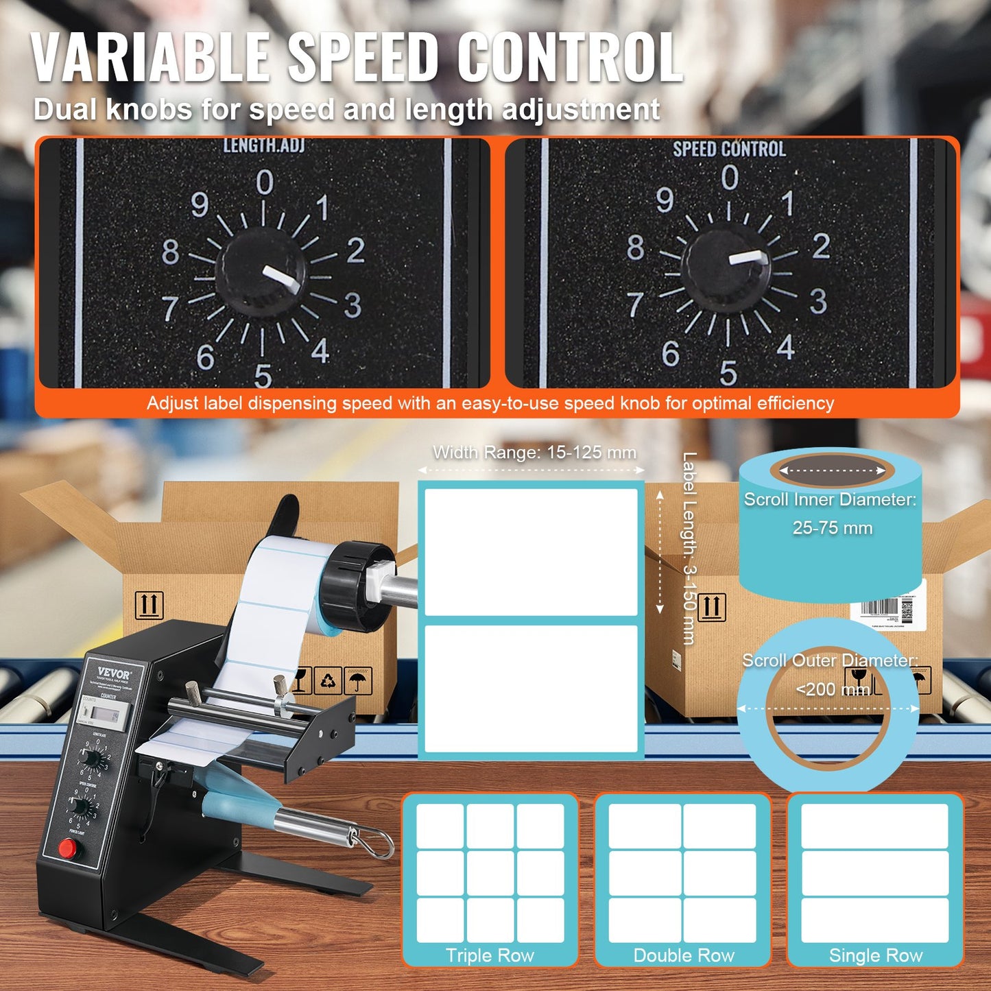 Automatic Label Dispenser, Width 0.6"-4.9"/15-125 mm, Length 0.1"-5.9"/3-150 mm, Automatic Label Stripper Label Separating Machine, Speed Adjustable Label Applicator, Auto Counting 0-999999