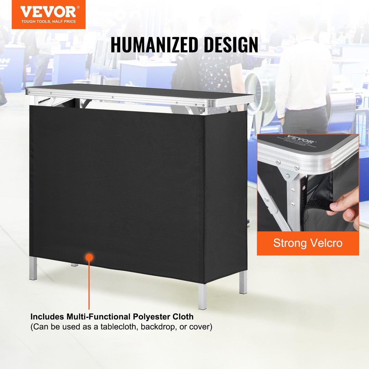 Portable Tradeshow Podium Table, 97,5 × 38,5 × 87 cm, Display Exhibition Counter Stand Booth Fair with Wall, Foldable Promotion Retail Bar Table Podium with Storage Rack and Carrying Bag