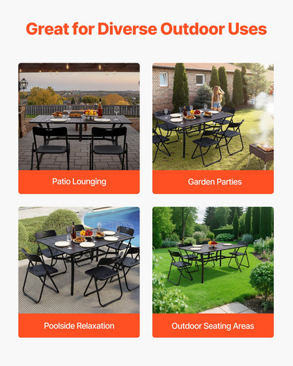 Outdoor Patio Dining Table, 150cm Long Rectangular Metal Steel Slat Backyard Bistro Tables for 4-6, with 38mm Umbrella Hole, All-Weather Large Furniture for Lawn Garden Porch, Black