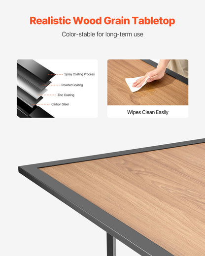 Matbord för utomhusbruk, 150 cm långt rektangulärt bistrobord i träliknande stål med ribbor för 4-6 personer, med 38 mm paraplyhål, stora vädertåliga möbler för gräsmatta/veranda, brunt