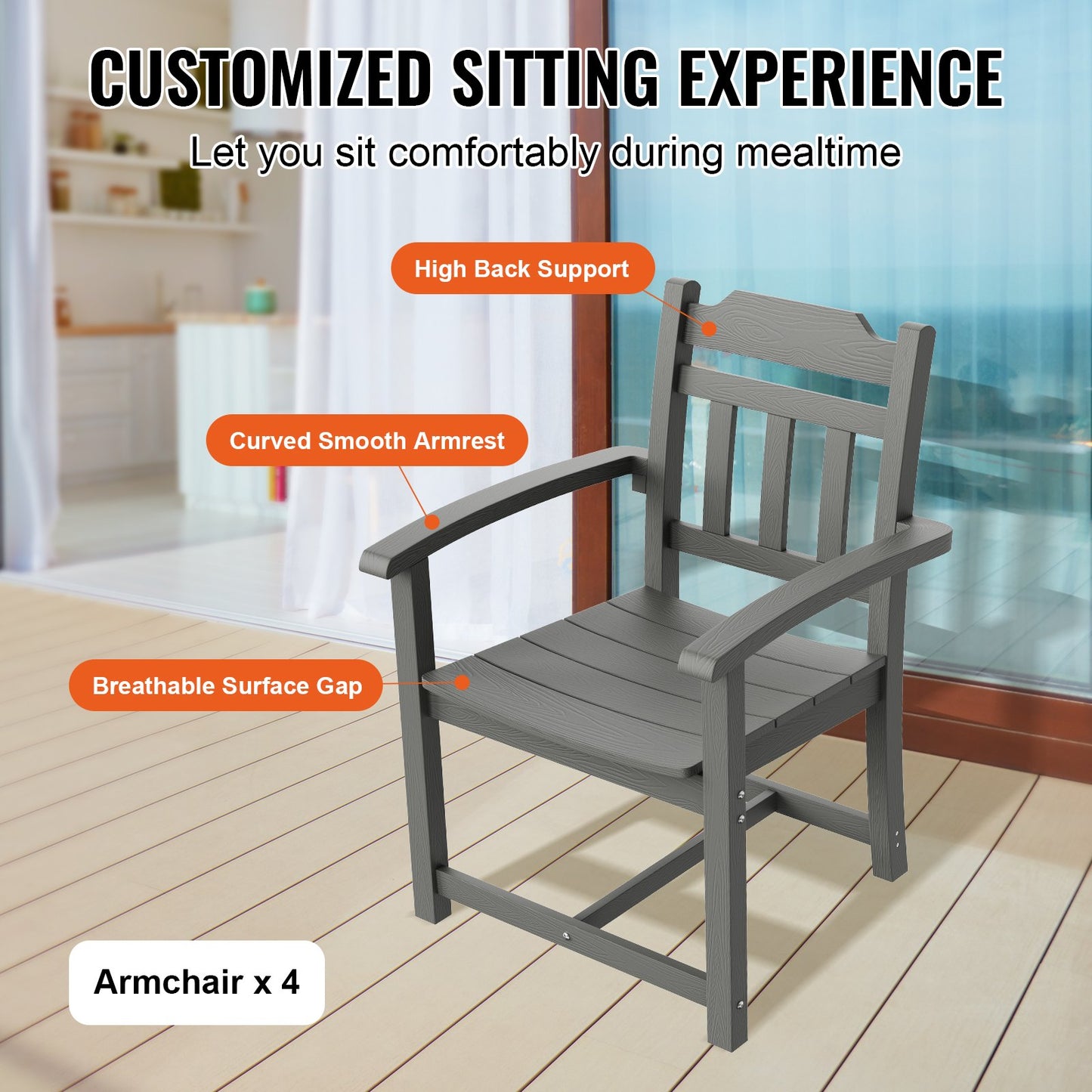 5 Pieces Patio Dining Set, Outdoor Square Furniture Table and Chairs, All Weather Garden Furniture Table Sets, HIPS Small Patio Conversation Set, For Lawn, Deck, Backyard, Poolside, Light Gray