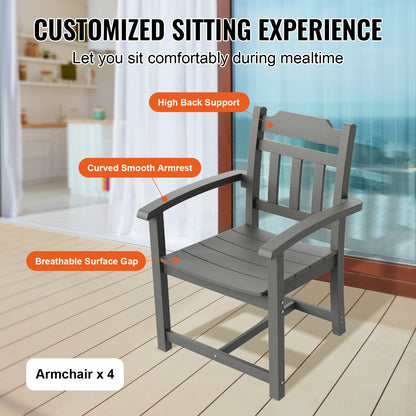 5 Pieces Patio Dining Set, Outdoor Square Furniture Table and Chairs, All Weather Garden Furniture Table Sets, HIPS Small Patio Conversation Set, For Lawn, Deck, Backyard, Poolside, Light Gray