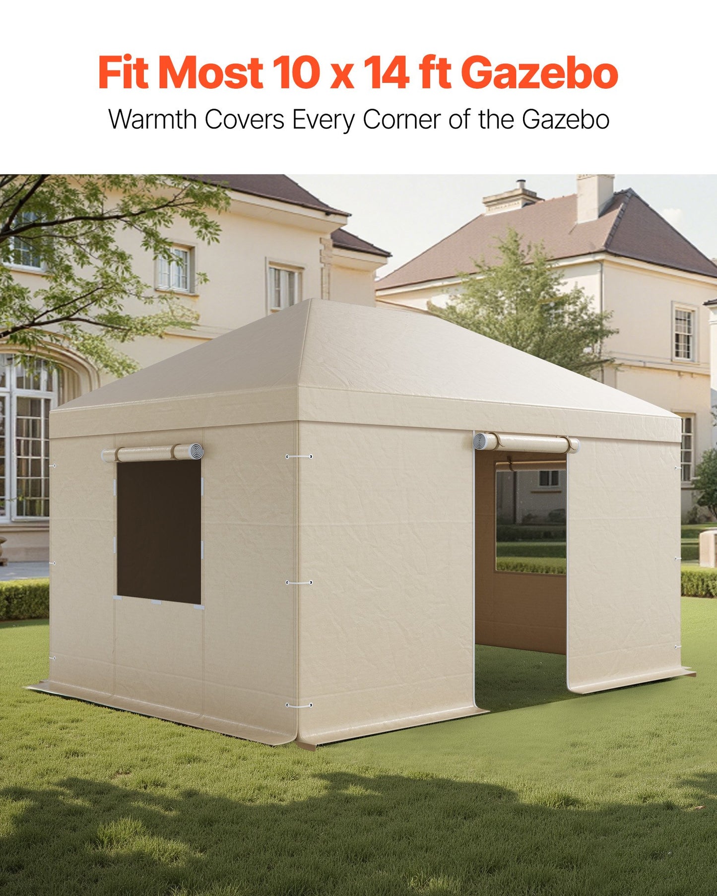 Winter Gazebo Cover Fits 3.08 x 4.39 m Hardtop Gazebos, All-Weather Gazebo Cover with Sidewalls & Windows, High-Density PE Material, Enclosed Storage Shelter Covers, Gazebos not Included