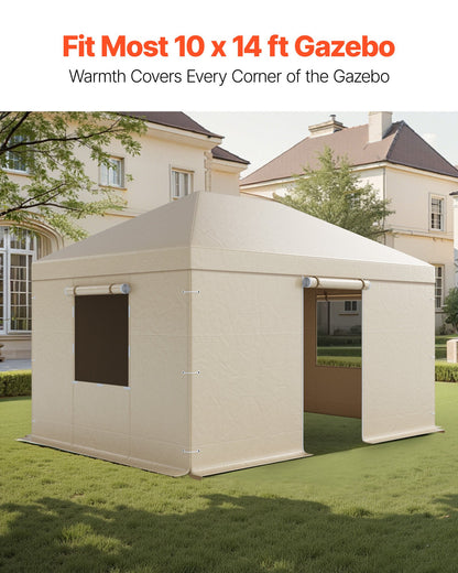 Winter Gazebo Cover Fits 3.08 x 4.39 m Hardtop Gazebos, All-Weather Gazebo Cover with Sidewalls & Windows, High-Density PE Material, Enclosed Storage Shelter Covers, Gazebos not Included