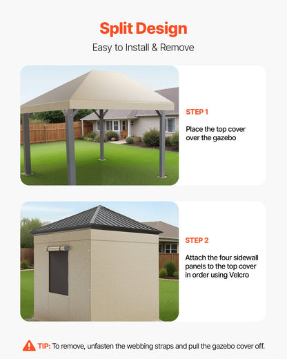 Winter Gazebo Cover Fits 3.08 x 4.39 m Hardtop Gazebos, All-Weather Gazebo Cover with Sidewalls & Windows, High-Density PE Material, Enclosed Storage Shelter Covers, Gazebos not Included