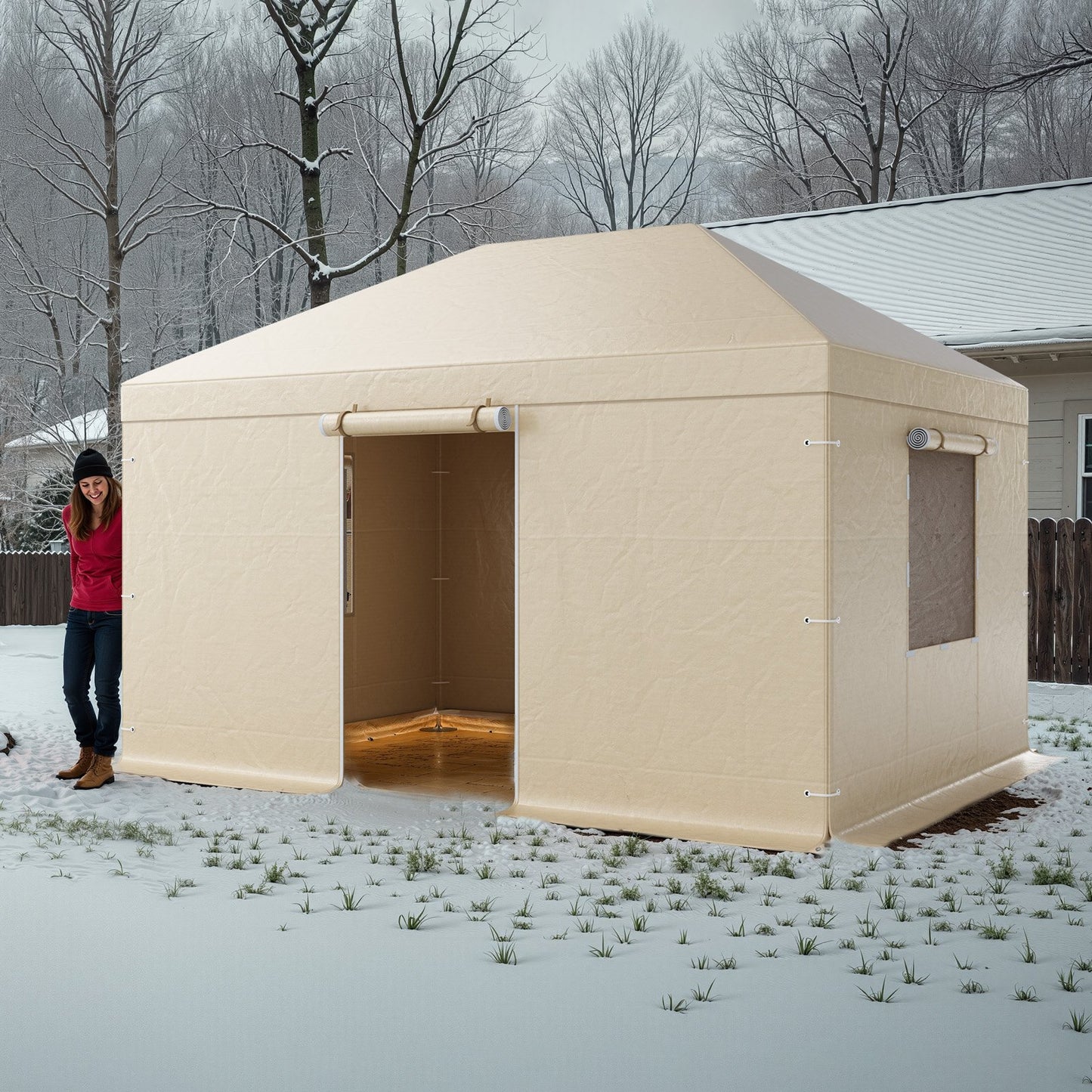 Winter Gazebo Cover Fits 3.08 x 4.39 m Hardtop Gazebos, All-Weather Gazebo Cover with Sidewalls & Windows, High-Density PE Material, Enclosed Storage Shelter Covers, Gazebos not Included